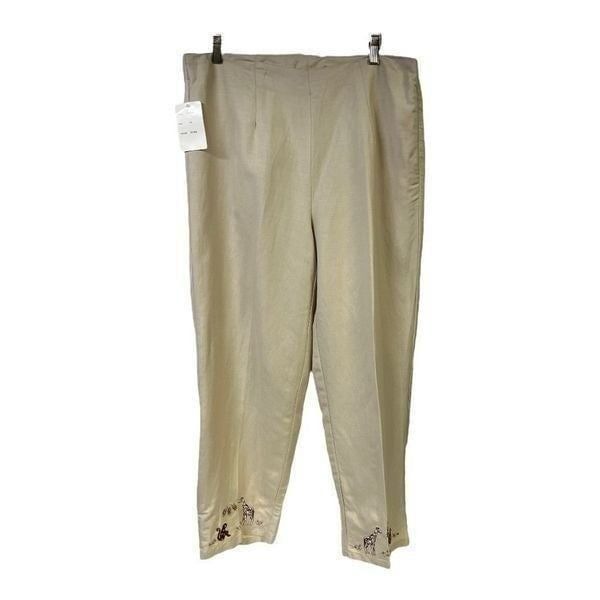 DJ Summers Womens Cropped Pants Beige High Rise Embroidered Hem Zip Plus 3X New