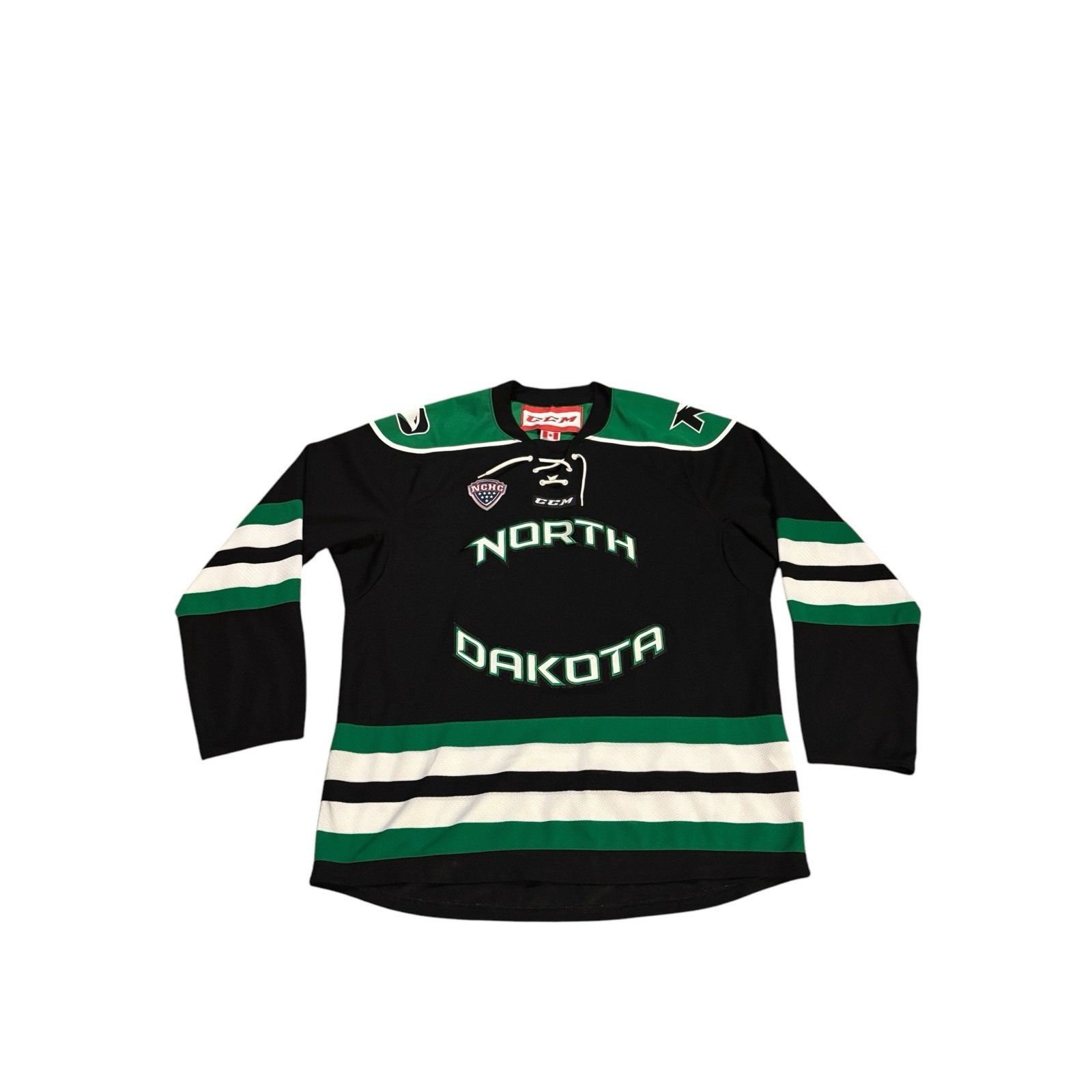 CCM North Dakota Hockey Jersey Black Green White Size Large NCAA NCHC