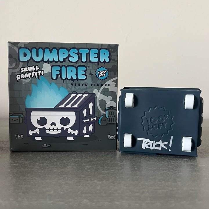 SIGNED Dumpster Fire Skull Graffiti 100% Soft Limited Edition Vinyl Figure