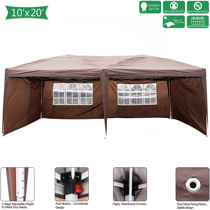 10' x 20' Easy Pop Up Canopy Tent - Brown