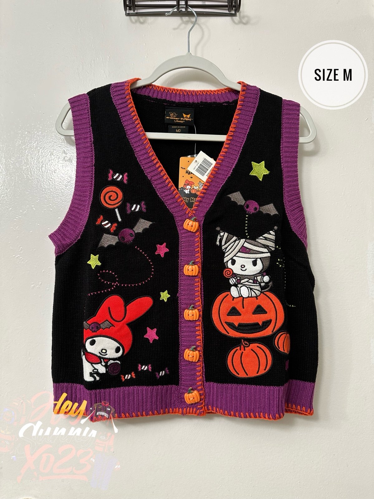Sanrio My Melody and Kuromi Halloween Button Sweater Vest - Size M