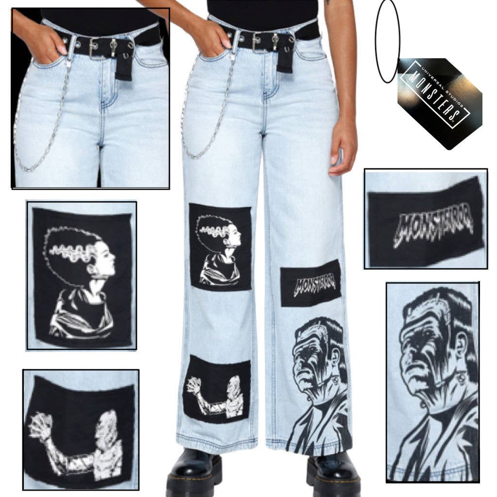 Universal Studios Monsters Patch Chain Wide Leg JeansWith Belt Plus Size 16