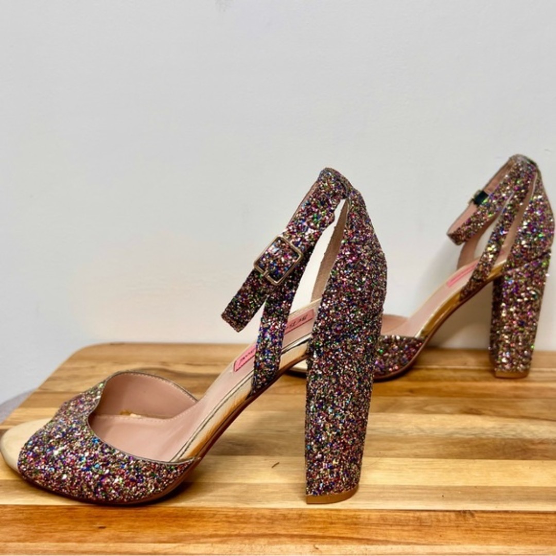 Betsey Johnson Glissten Glitter Heels - Block Heel - Size 8