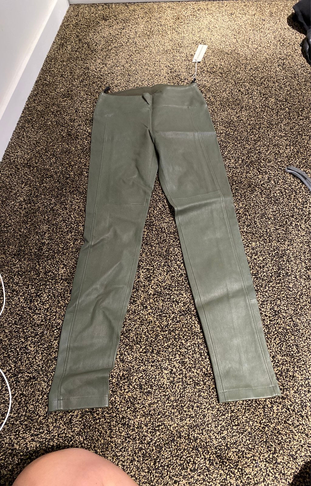 Olive Green Leather Leggings