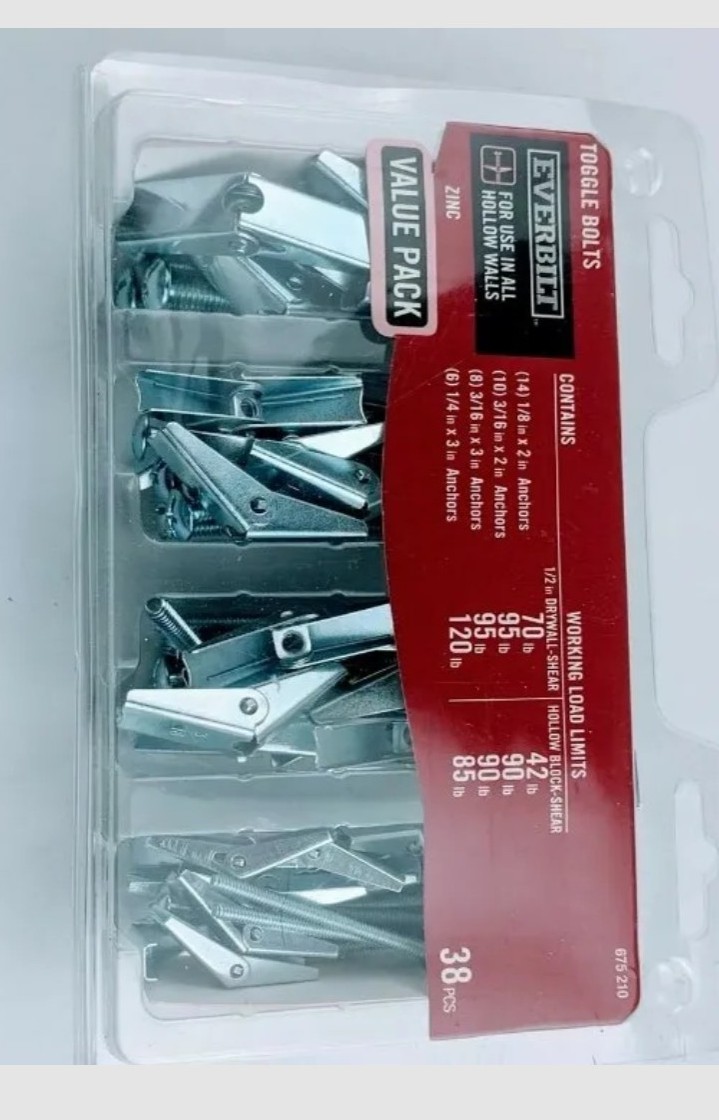 Toggle Bolt Kit Lot of 5 Everbilt Assorted 38-Pc each (190) Various Sizes NEW