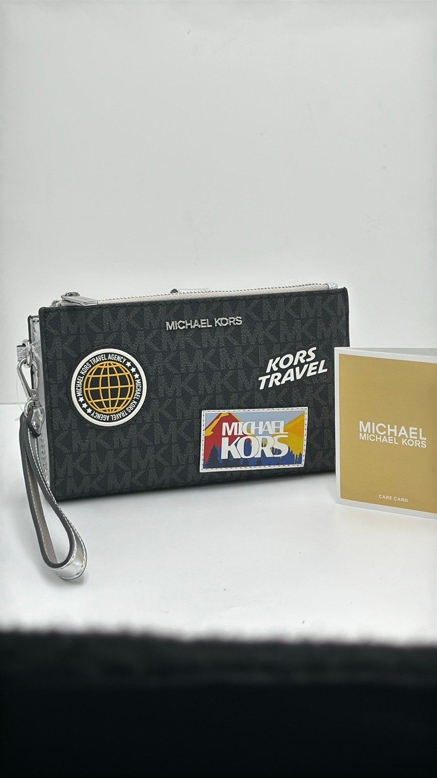 Michael Kors Jet Set Travel Large Embellished Signature Logo Wristlet MK Patches