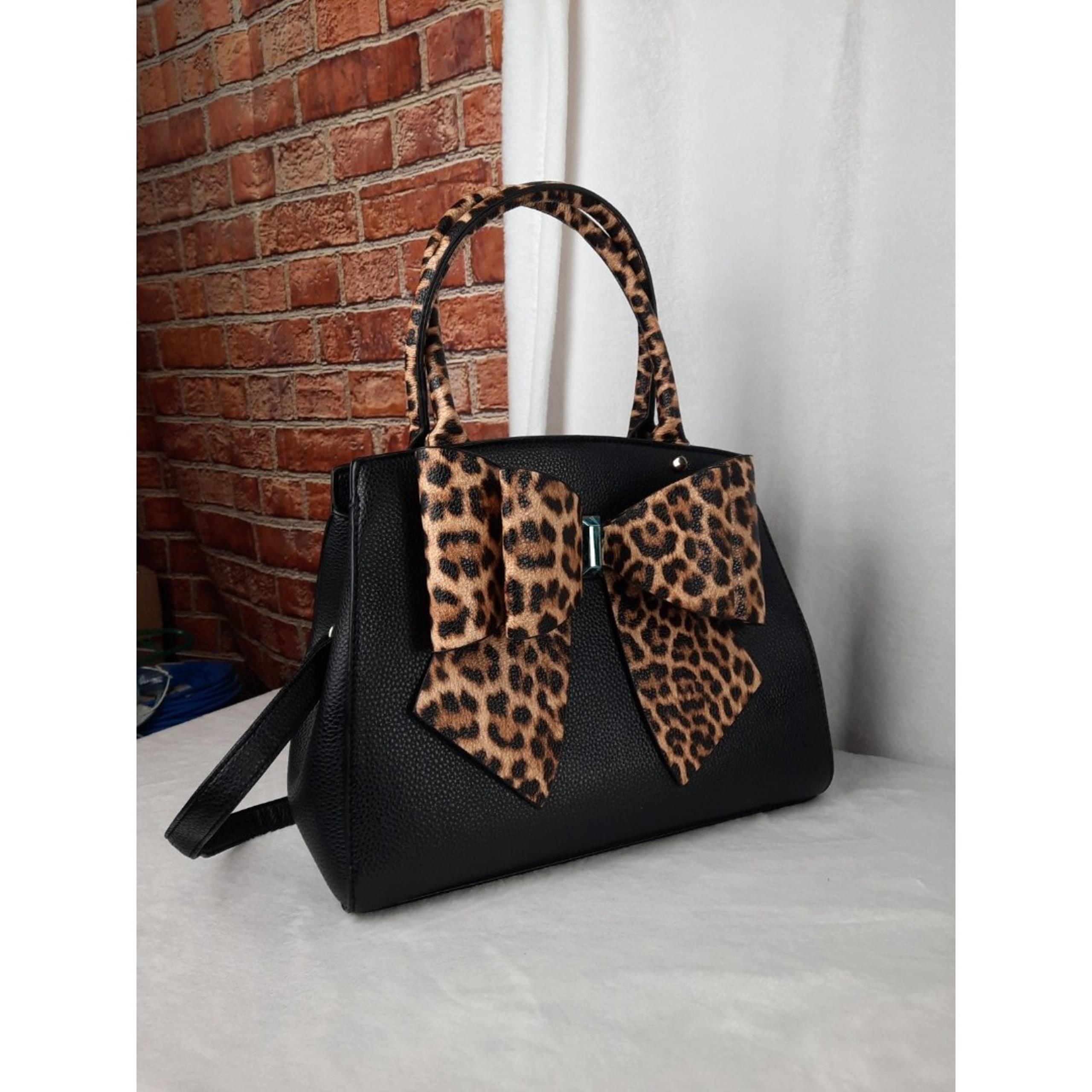 LIKE DREAMS/GROSSI Park Leopard Double Bowtie Leather large Satchel Bag