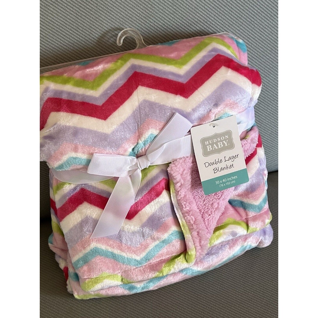Hudson Baby Pink Purple Green Blue Chevron Baby Blanket Sherpa Zig Zag Girls New
