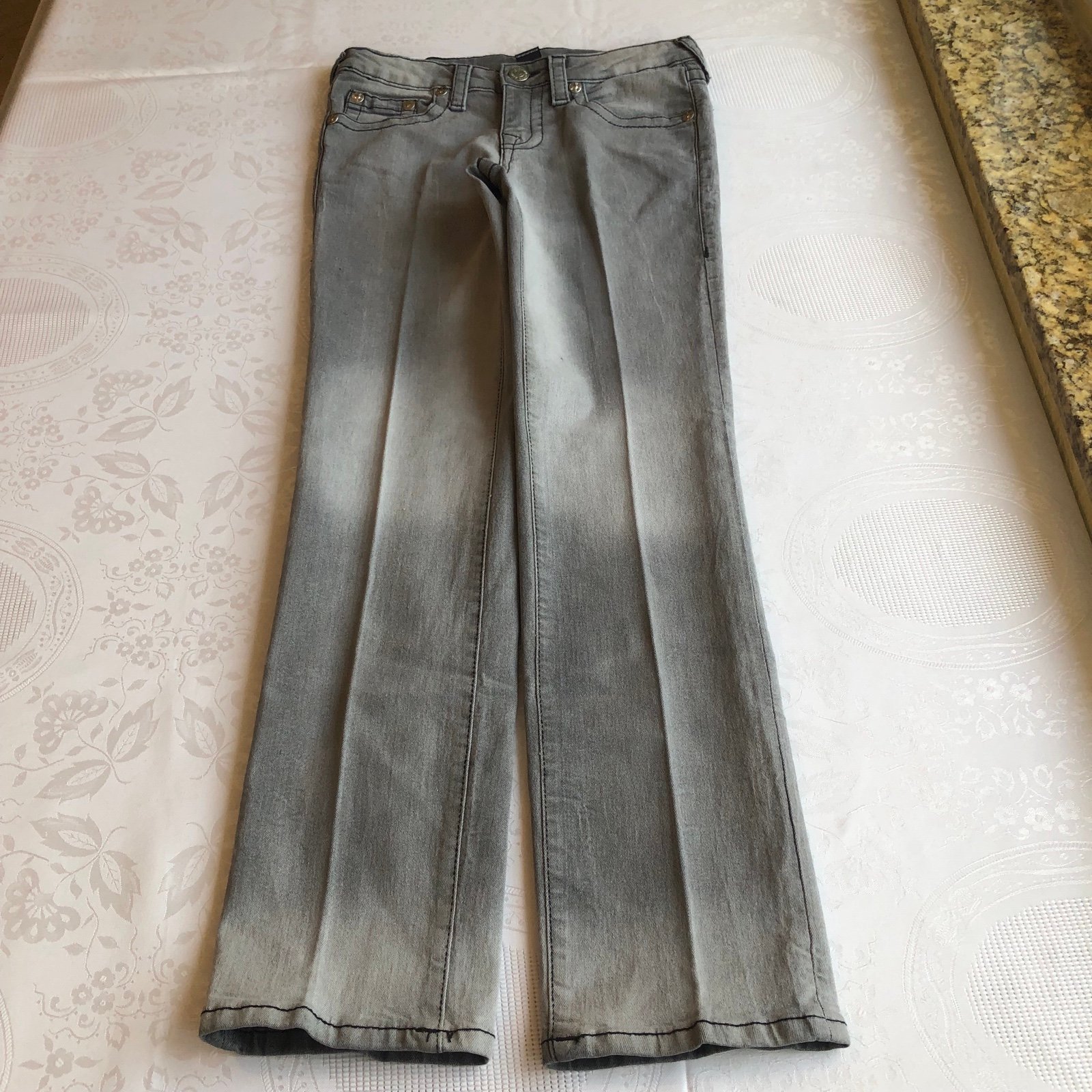 True Religion Ricky Relaxed-Fit Straight Gray Jeans Denim Pants Girls Size 12