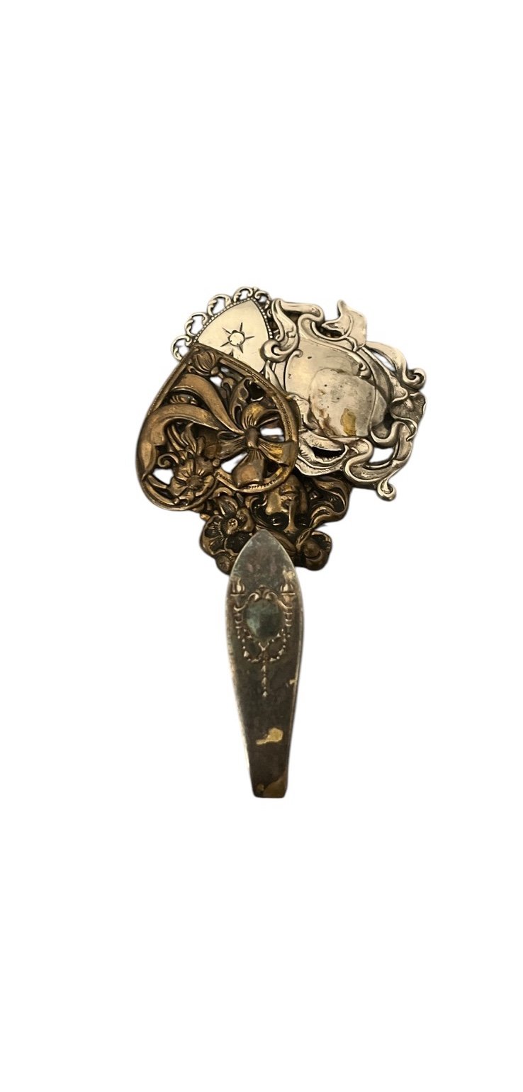 Vintage Unique Art Nouveau Ornate Silver Spoon Hook Wall Decor Victorian