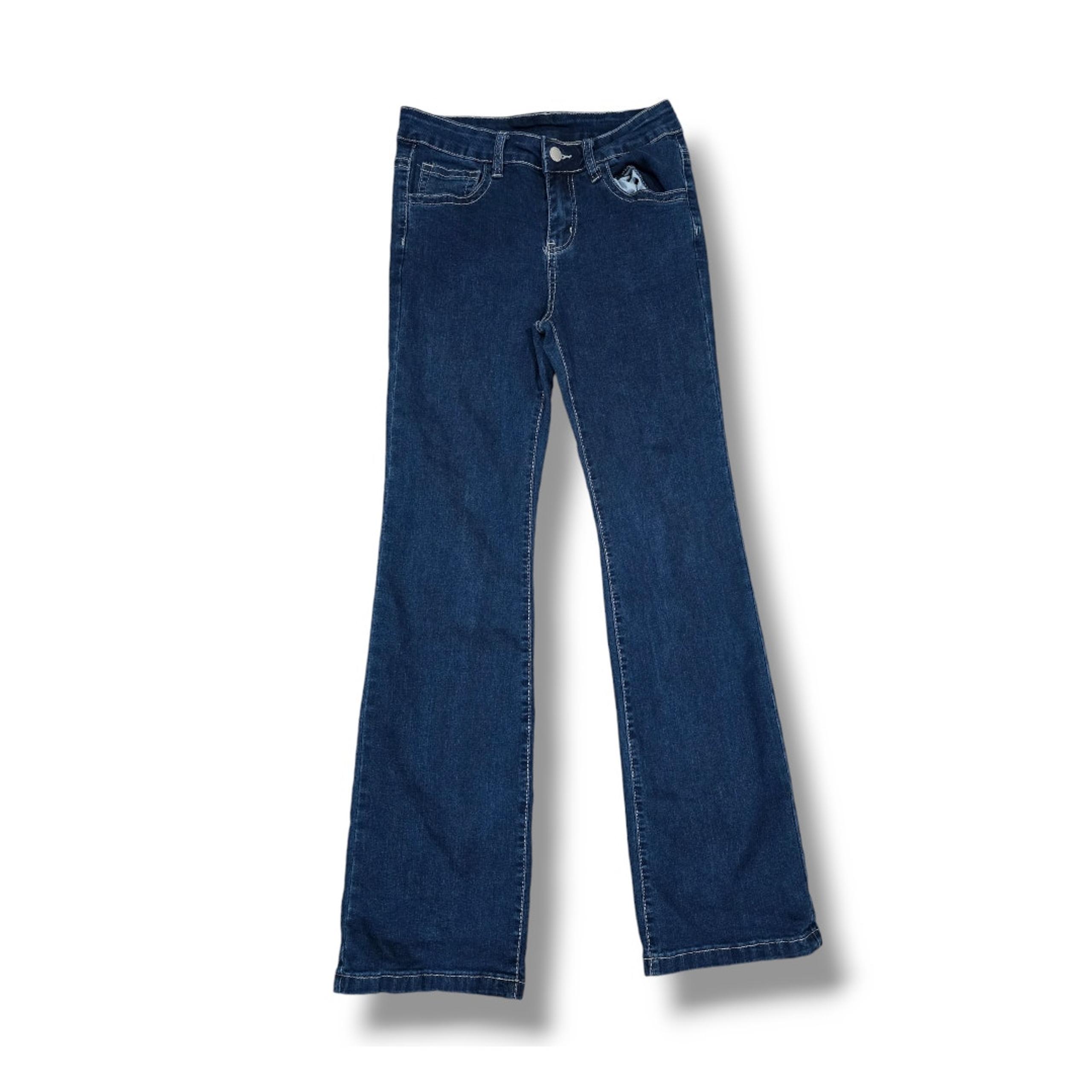 Shein women's blue wash embroidery detailing pockets flared bell bottoms jeans