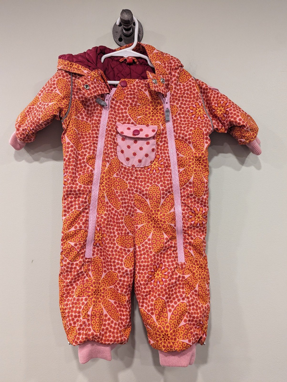 Hanna Andersson Orange Pink Hooded Snowsuit 6-12 months
