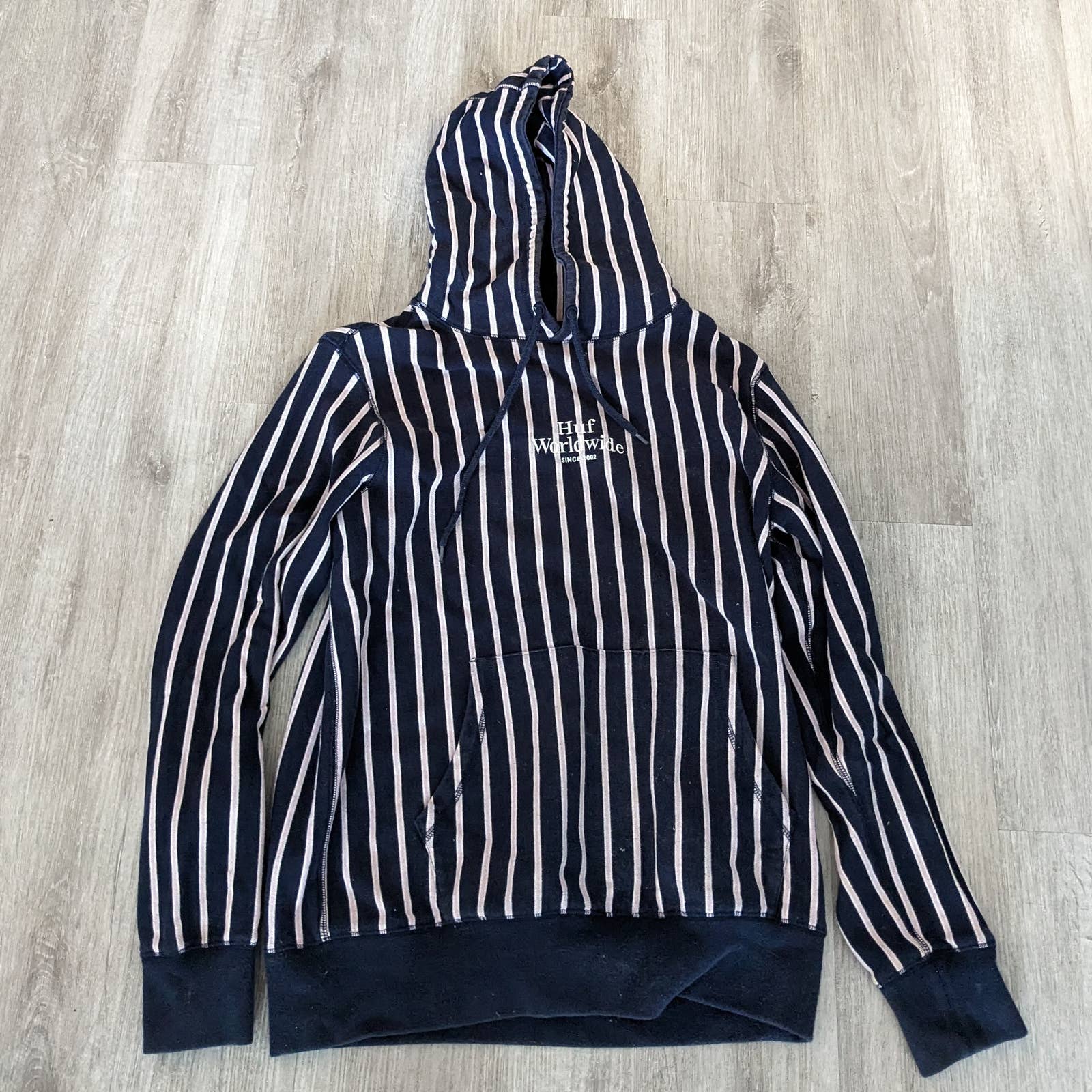 Huf Worldwide Hoodie Striped Pullover Sweatshirt in Blue Size Medium NWOT