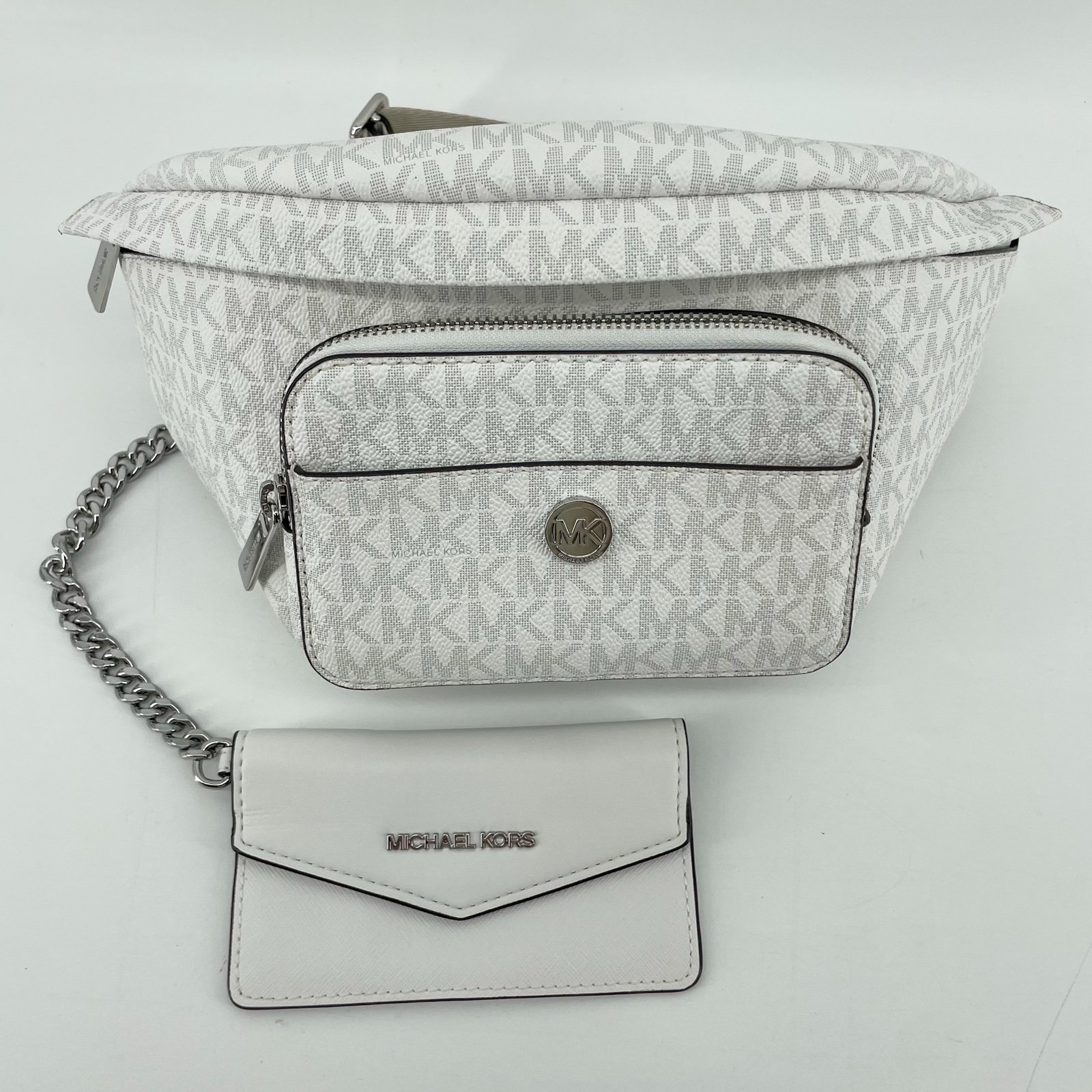 Michael Kors Maisie Large Logo Jacquard 2-in-1 Sling Pack Belt Bag Optic White