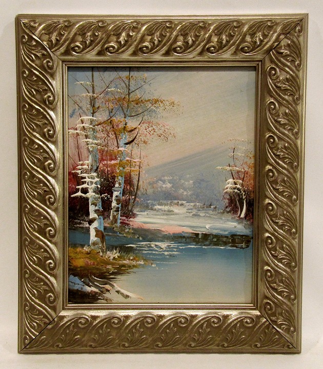 VTG 50's Original Oil Painting on Board Winter Scene by Signed Palmer Framed