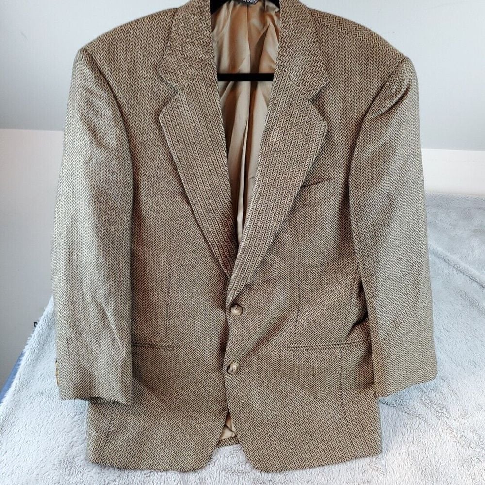 Vito Rufolo Sport Coat Silk Mens Sz 38 S Brown Herringbone Italy Jacket Blazer