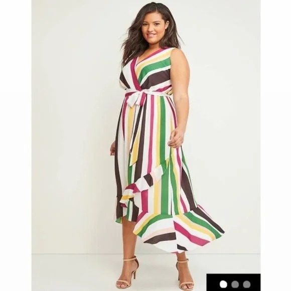 Lane Bryant NWT Colorful Maxi Dress Striped Faux Wrap Plus Size