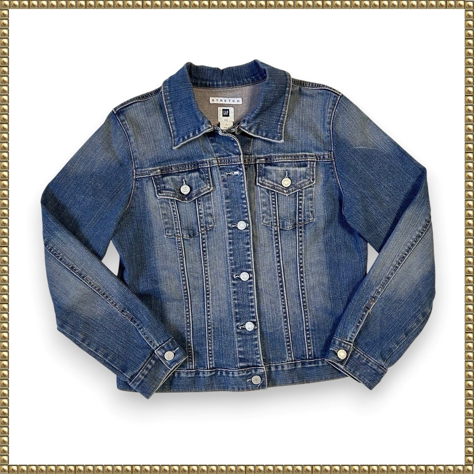 GAP Medium Wash Button Front Stretch Denim Blue Long Sleeve Jean Jacket Large