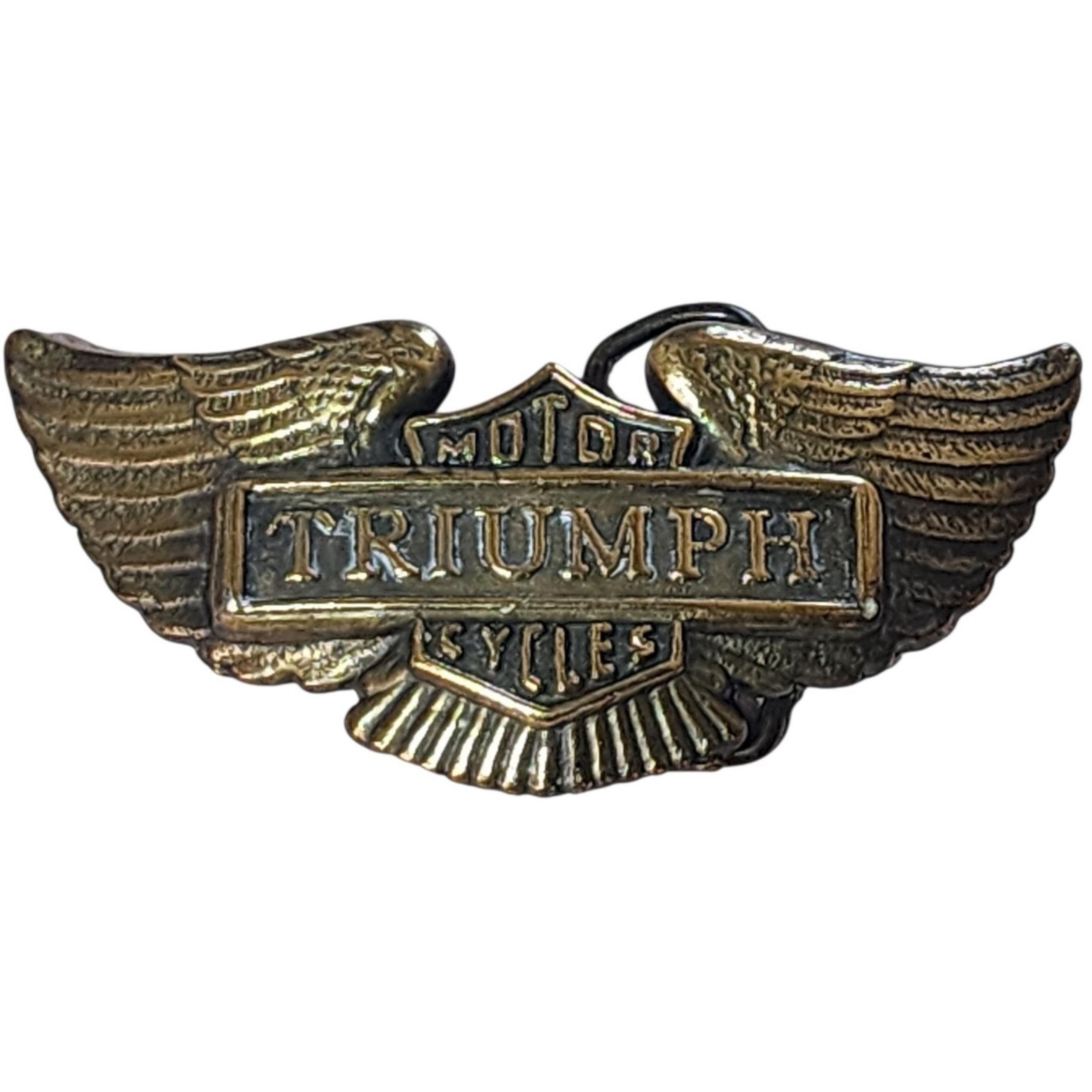 Vintage TRIUMPH Motorcycle BELT BUCKLE Solid Brass Biker Wings