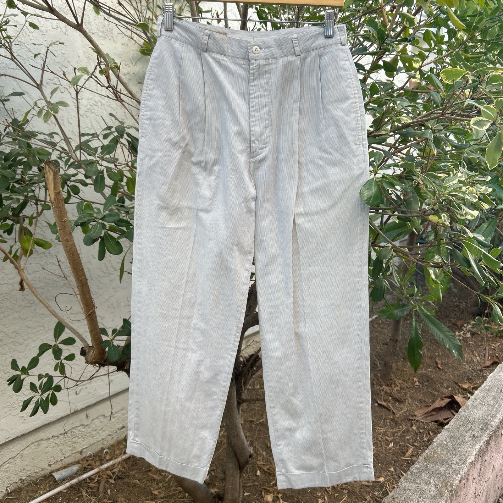 Vtg 90s Perry Ellis Portfolio Pleated Vertical Striped Pants Tailored Mens 28x27