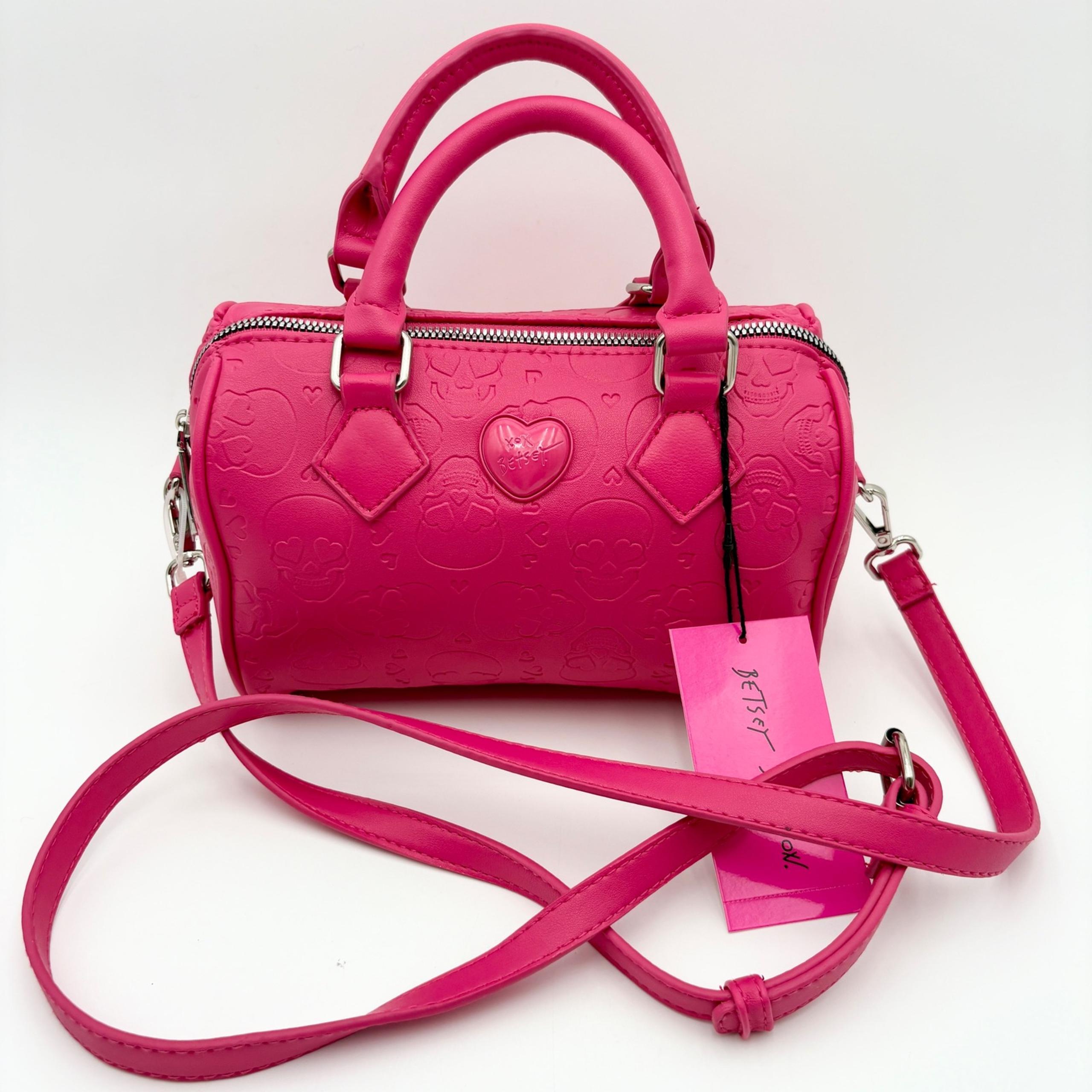 Betsey Johnson HALLOWEEN Pink Barrel Skull Satchel Crossbody Bag Heart Purse
