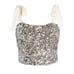 Lulu's Women's Cream Sequin Show Stopper Sparkle Tie Strap Crop Top Size Medium