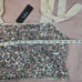 Lulu's Women's Cream Sequin Show Stopper Sparkle Tie Strap Crop Top Size Medium