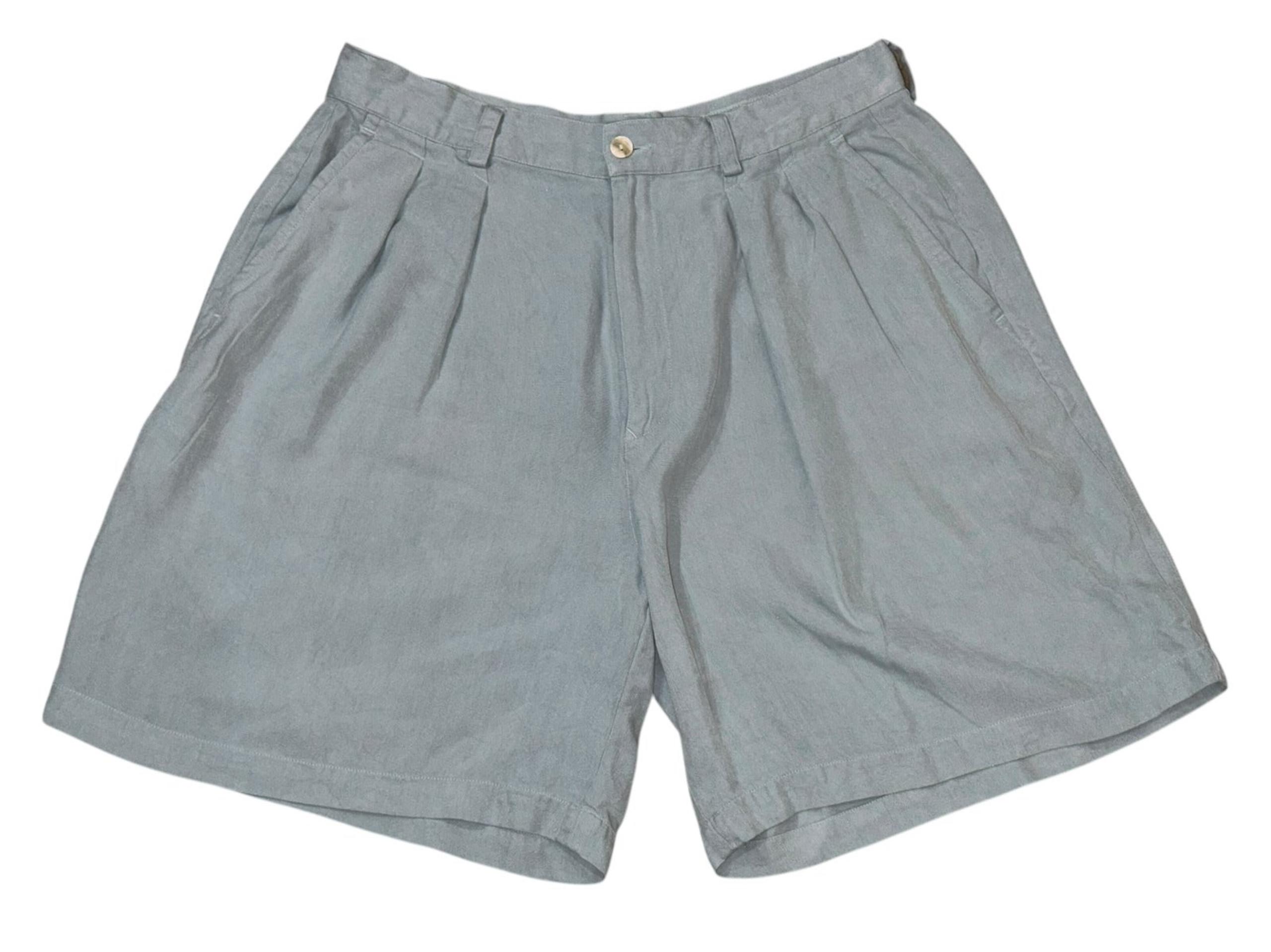 Tommy Bahama Vintage Light Blue 100% Silk Pleated Front Shorts Size 14