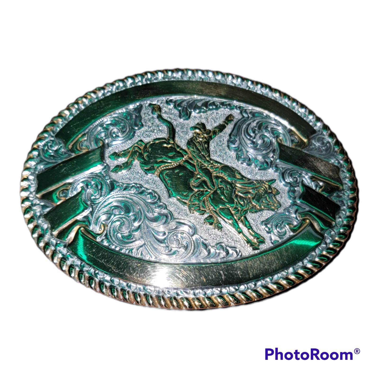 Vintage Crumrine Silver on Bronze Belt Buckle