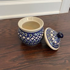 Polish pottery sugar dish with lid