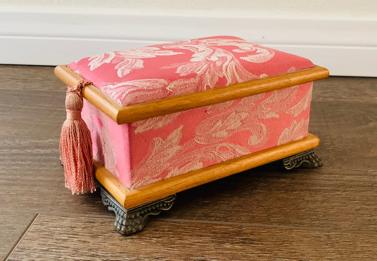 Vintage fabric cover wood box -padded-mirror