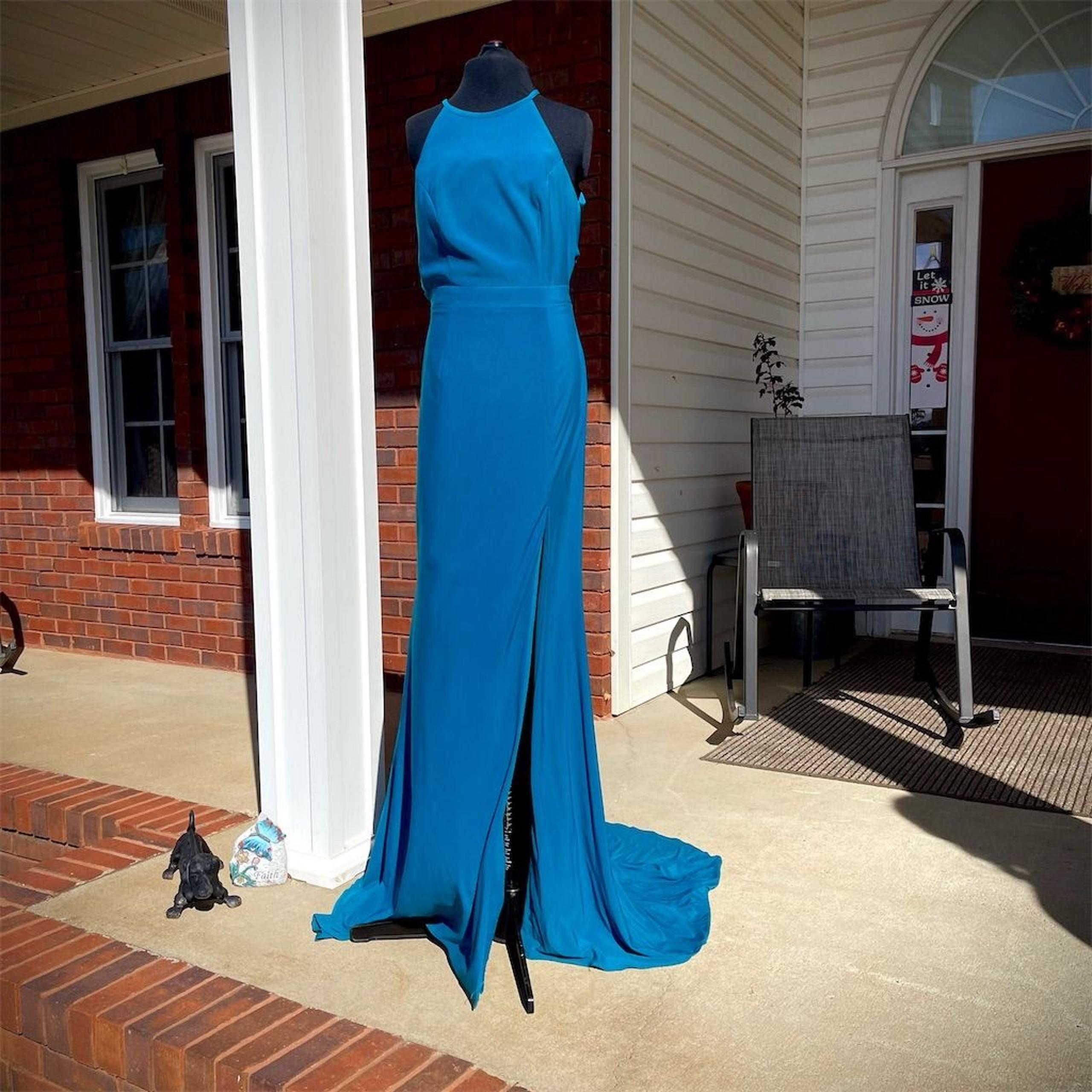 Sherri Hill Women's Size 8 Blue Sleeveless Maxi Dress Party Cocktail Formal prom