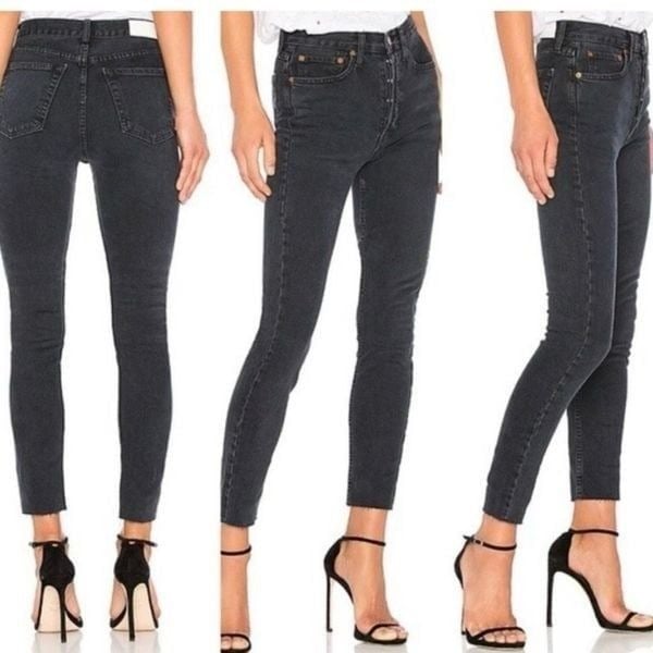 RE/DONE Originals High-Rise Skinny Leg Ankle Jeans in Worn Black Women’s 26