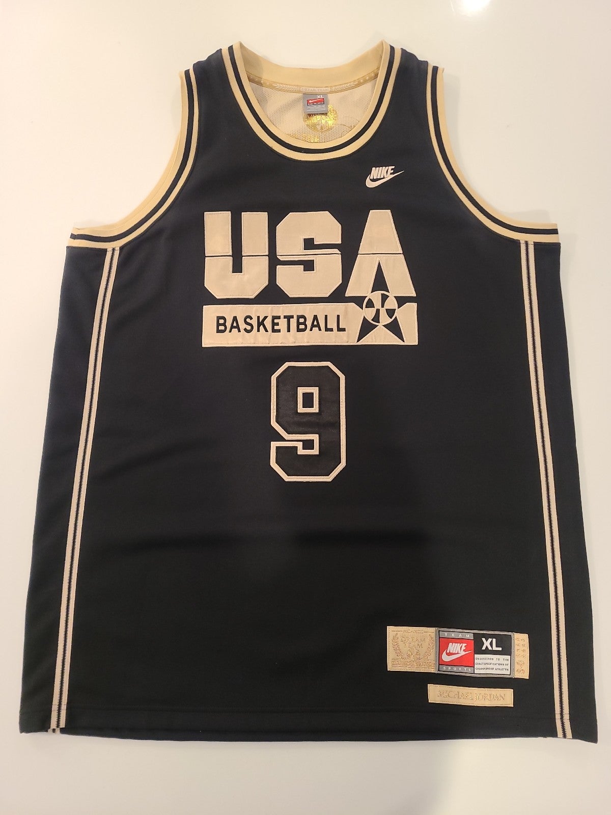 Authentic Nike 1992 USA Olympic Dream Team Michael Jordan Sewn Jersey Black Gold
