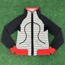 Lululemon Run Track Attack Jacket Womens 4 Twin Stripe Black Love Red Athleisure