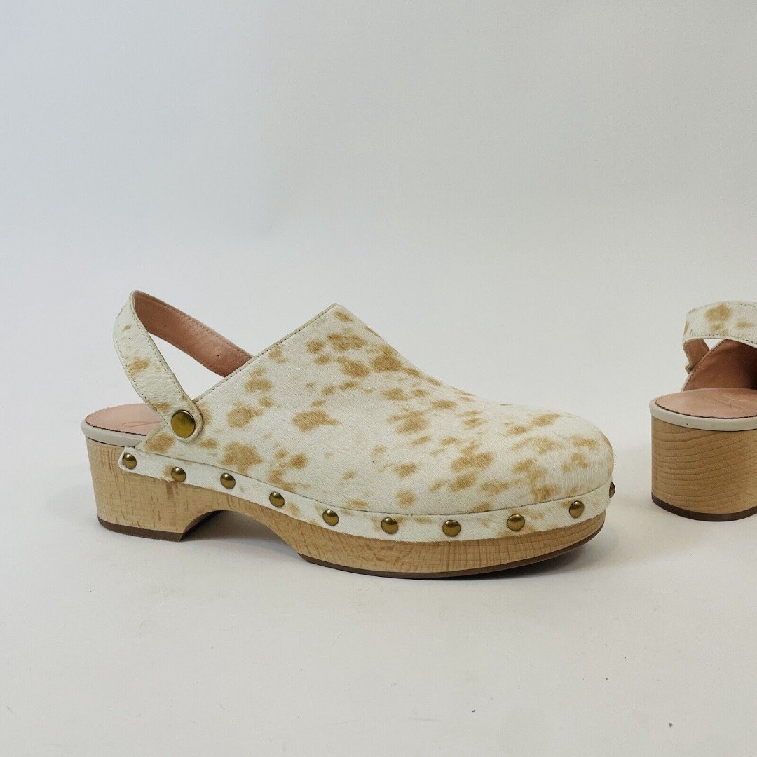 J. Crew Convertible Strap Leather Natural Calf Hair Slip On Clog Shoes Size 9.5