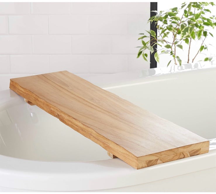 CB2 teak wood bath caddy