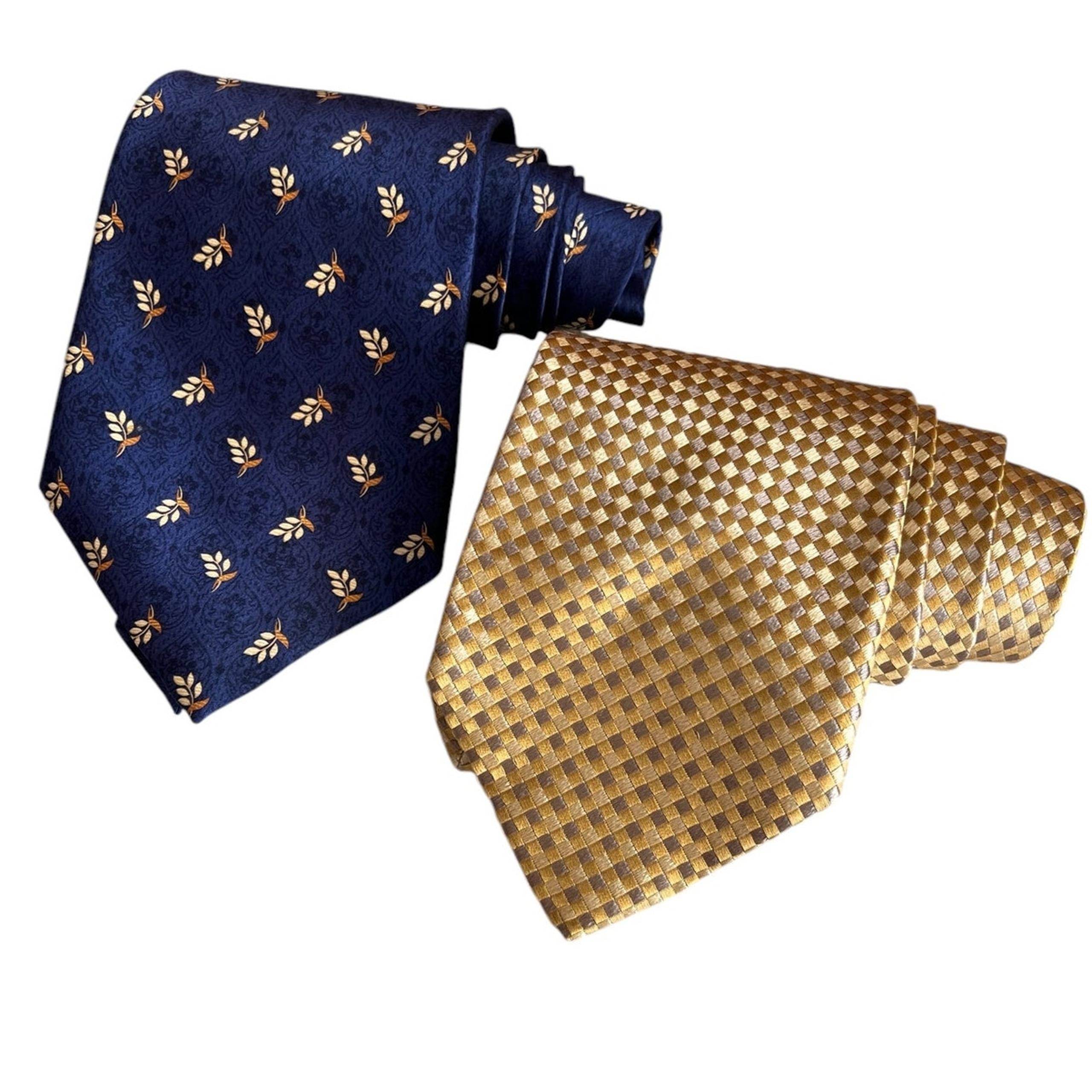 Silk Tie Bundle Navy Blue Gold Print Claiborne Geoffrey Beene