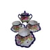 Vintage Nippon Flow Blue Floral Covered Sugar Bowl 3 Sets If Demitasse Cups...