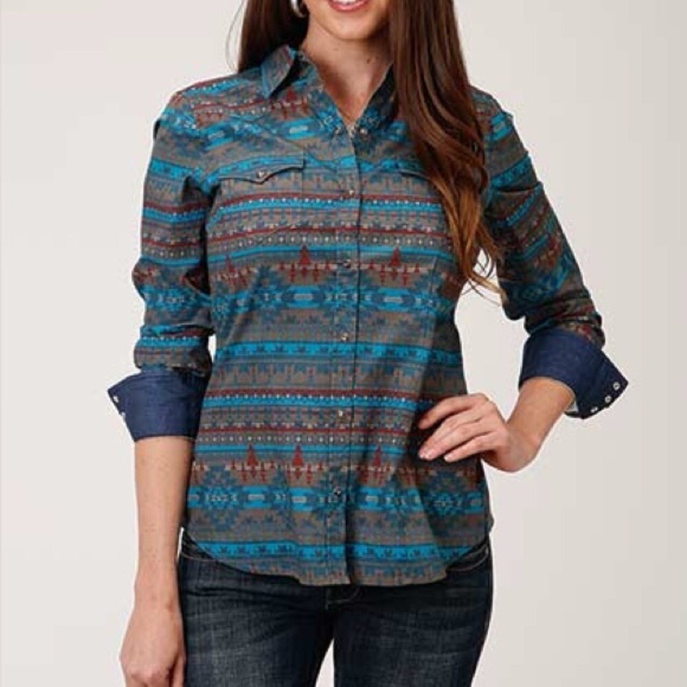 Women's 3X Roper Aztec Print Western Button Down