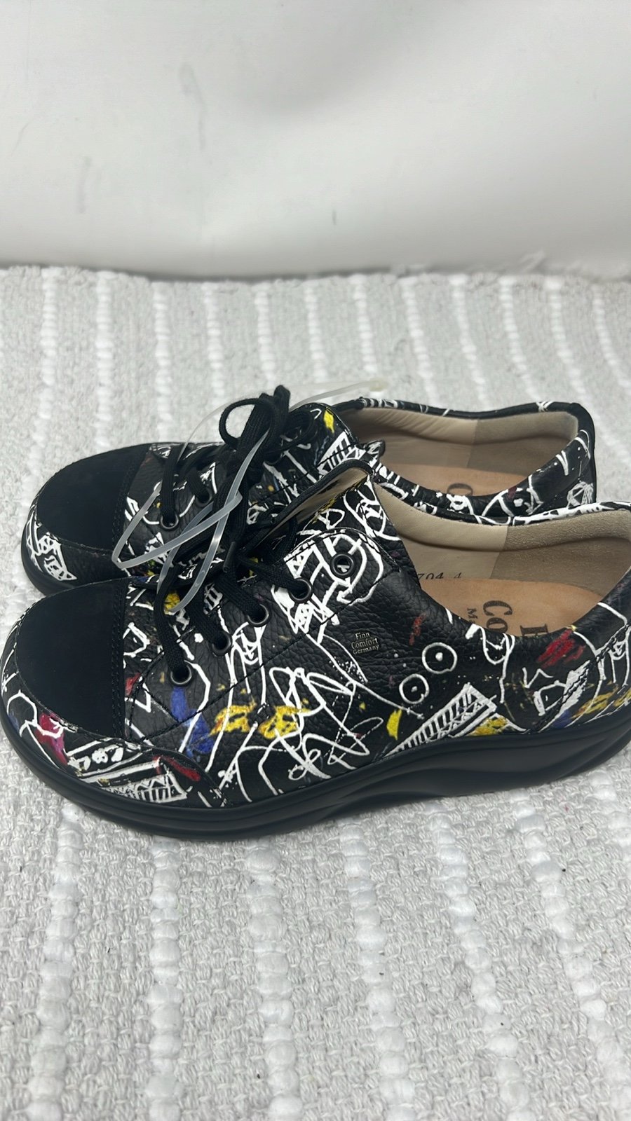 Finn Comfort Elpaso Black Multi Doodle Sneakers Women’s Size UK (3 1/2) US 6