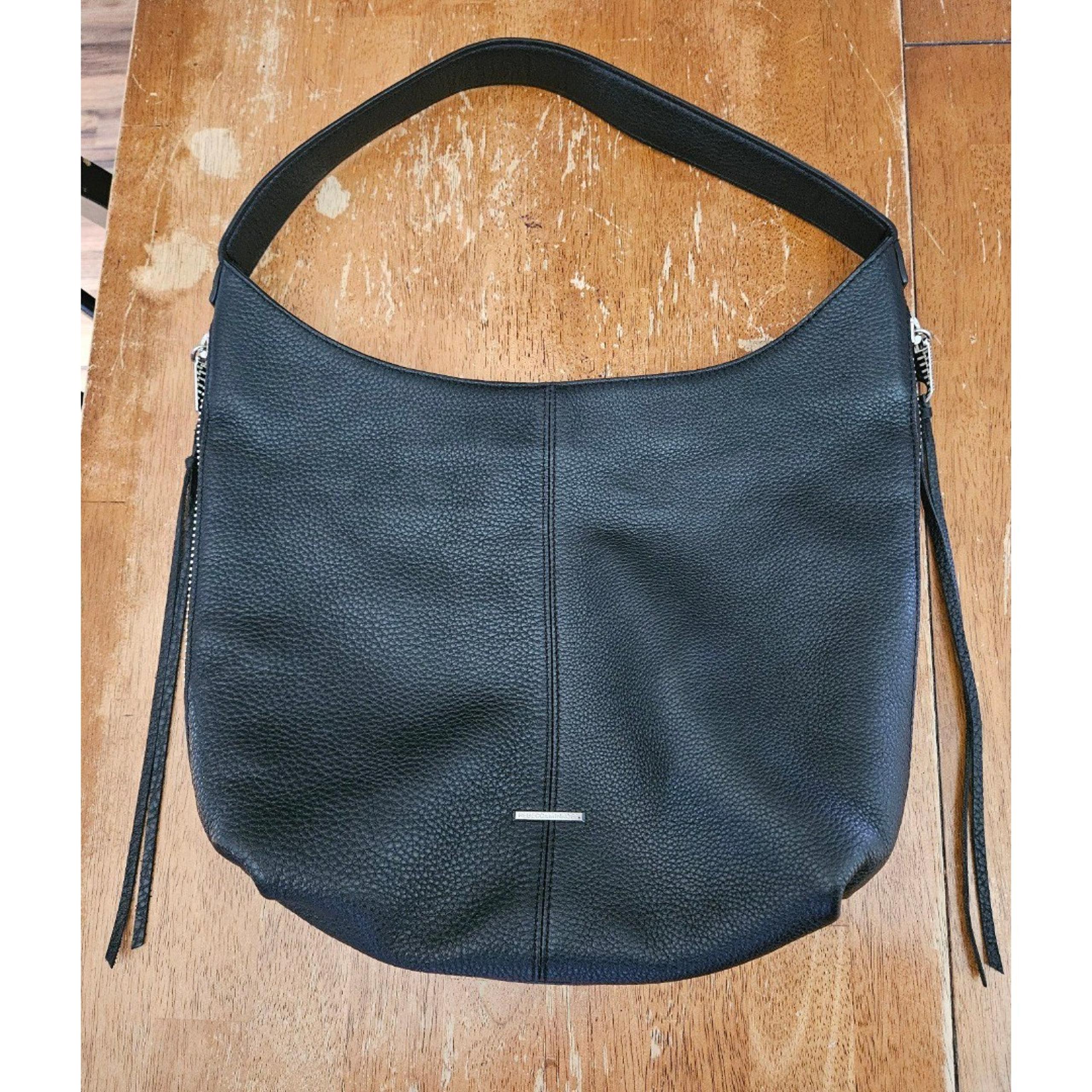 Rebecca Minkoff Pebbled Leather Black Shoulder Saddle Bag Zipper Tassel Accents