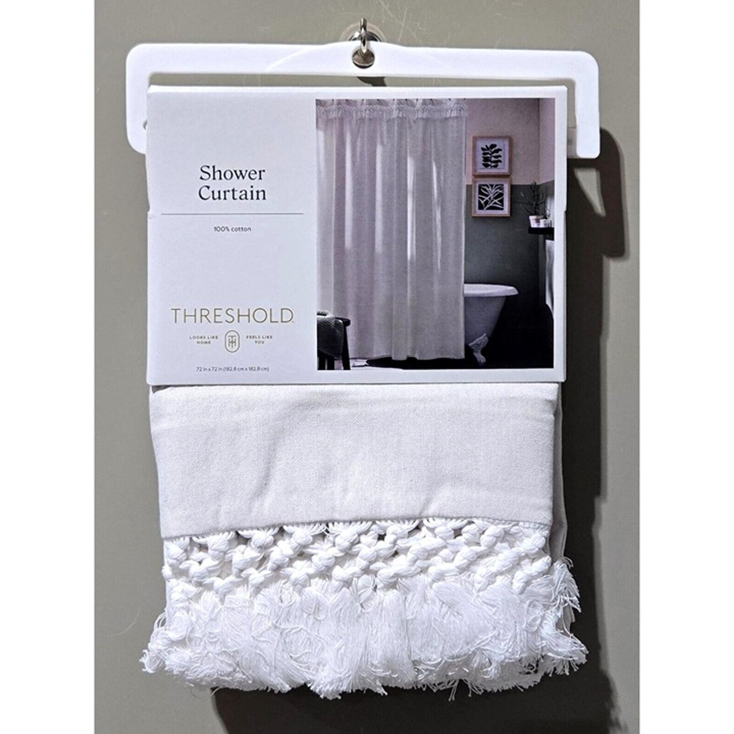 Threshold Gray Crochet Trim 100% Cotton Buttonhole Top 72" Shower Curtain