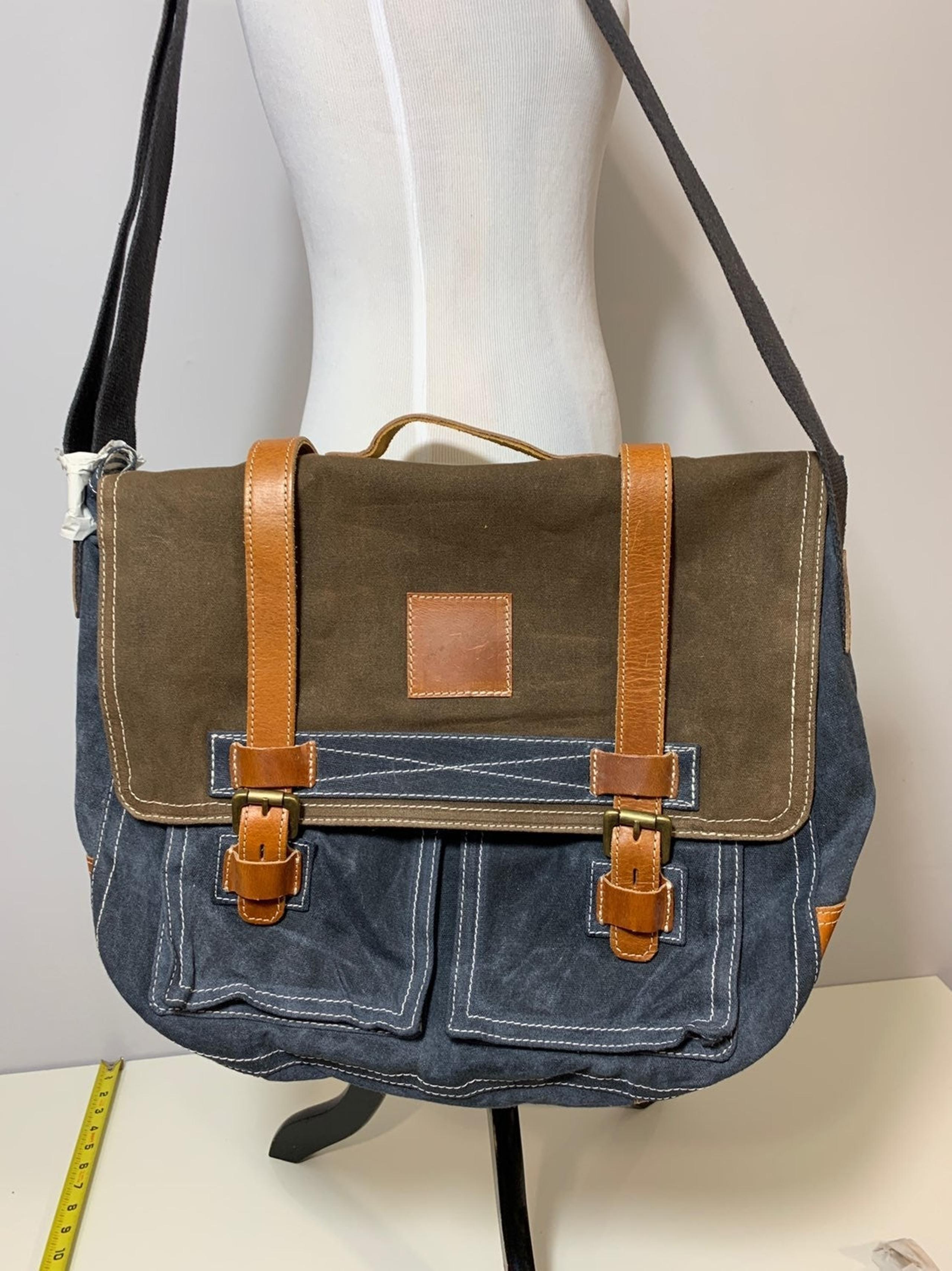 Waxed canvas messenger computer bag