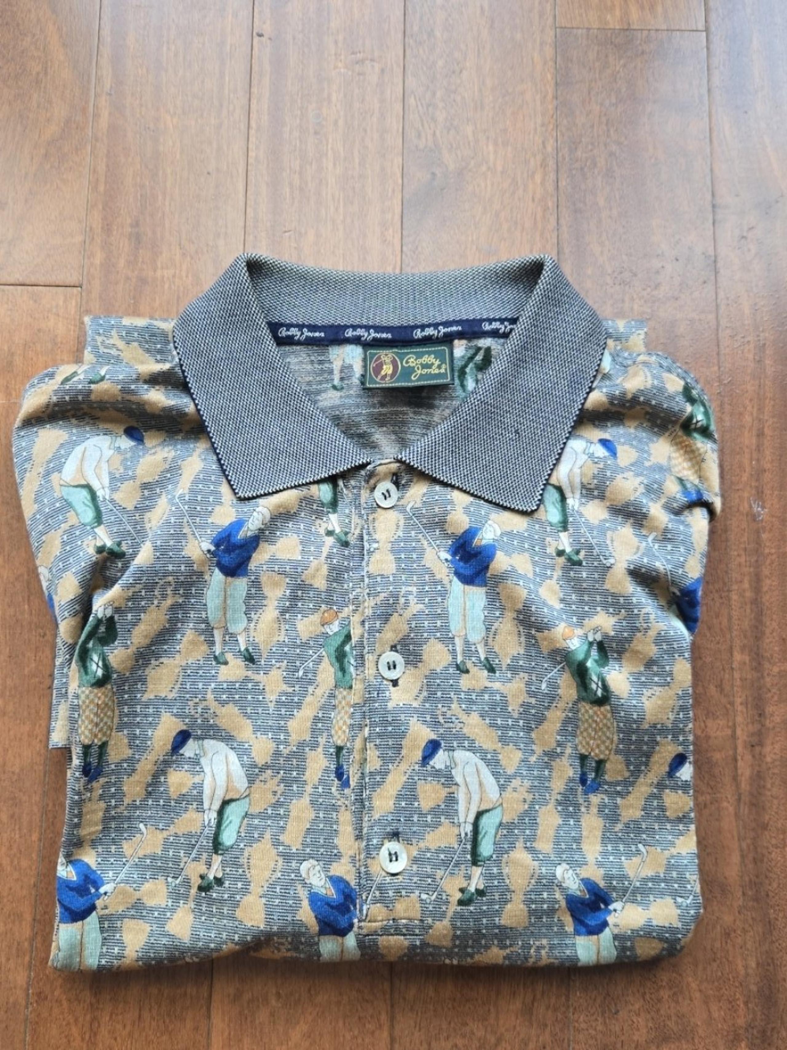 Vintage Bobby Jones All Over Print Golf Polo Made in Italy Multi Color Sz Large