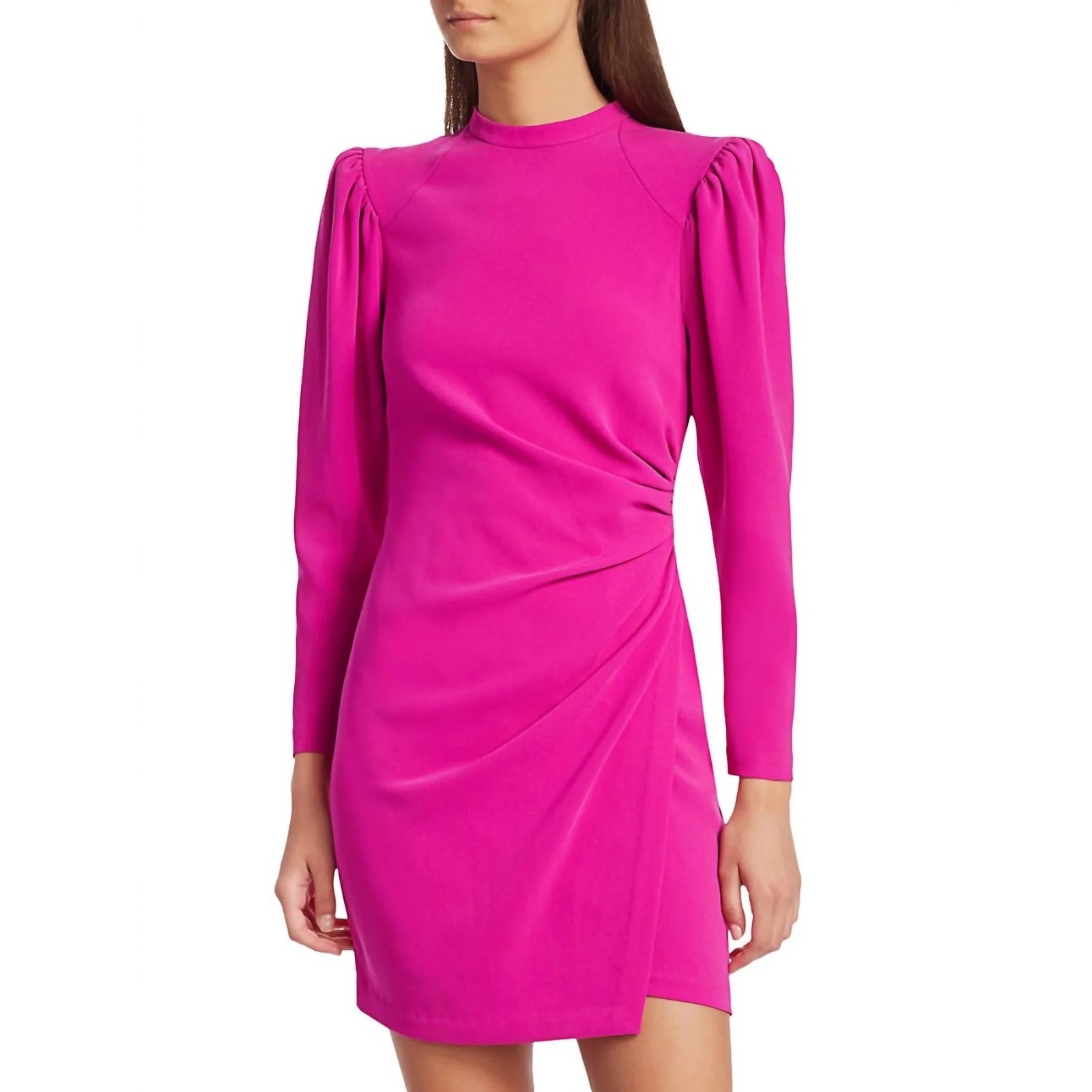 A.L.C. Womens Jane Dress Mini Puff Sleeves High Neck in Shocking Pink Size 18