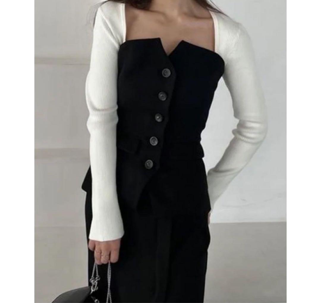 snidel Bear Bustier Top and Zip Design Tight Skirt Set