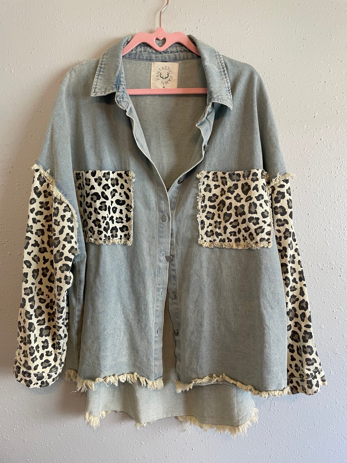 Fantastic Fawn denim cheetah Jacket size Medium