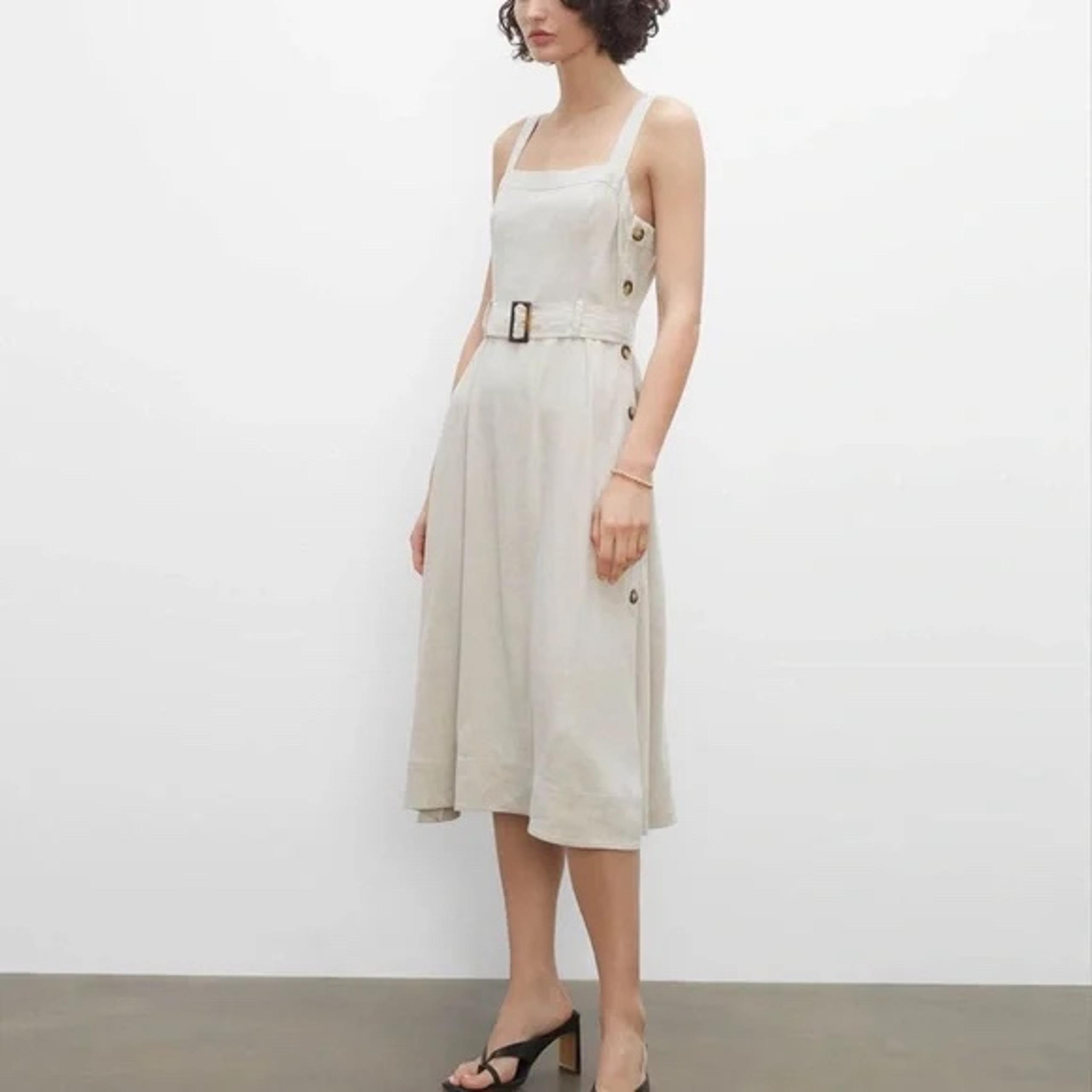 Club Monaco Size 10 Flax Side Button Belt Linen Dress Tank Midi New NWT
