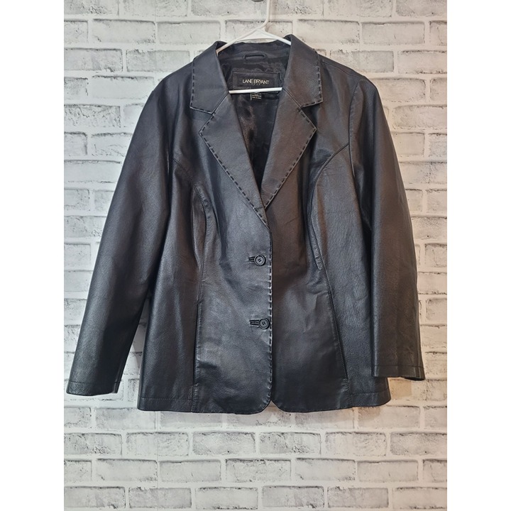 Lane Bryant 100% GENUINE LEATHER Jacket Womens Plus 22/24 Black 2 Button
